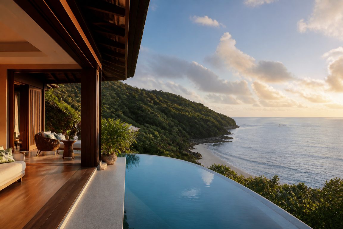 Raffles Seychelles вилла с панорамным видом на океан и пляж