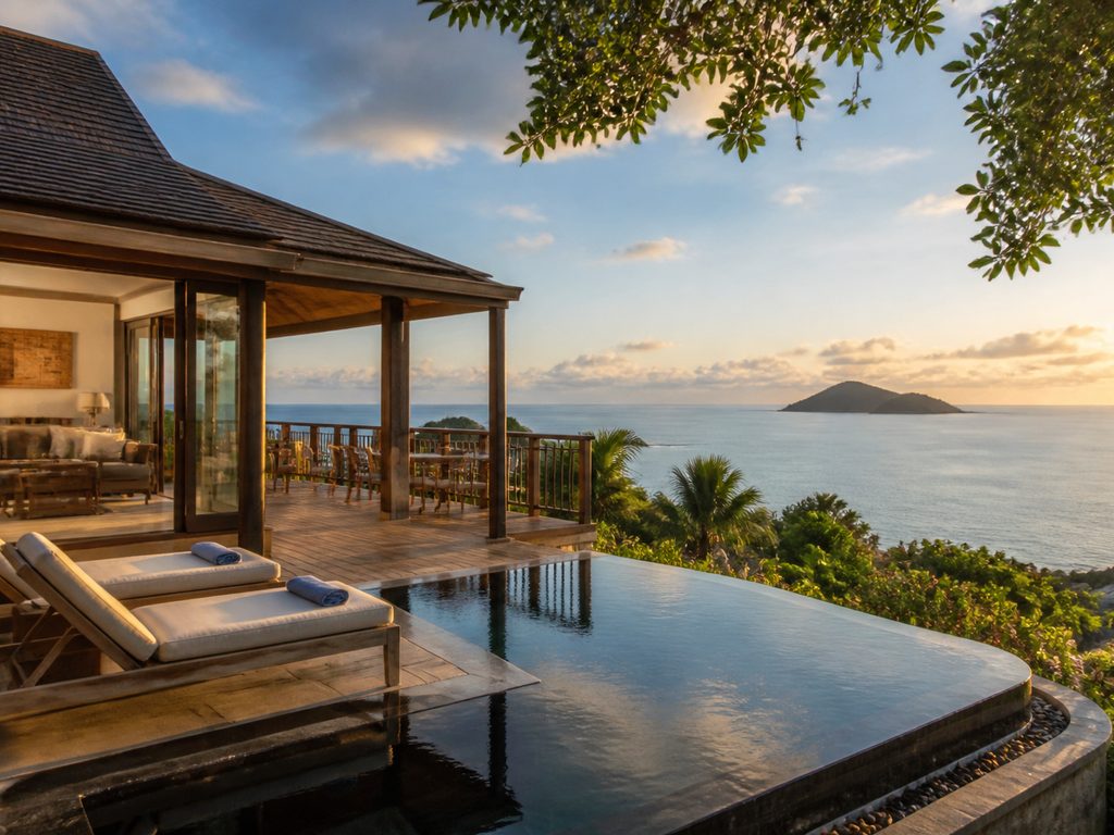 Four Seasons Seychelles роскошная вилла с бассейном и видом на океан