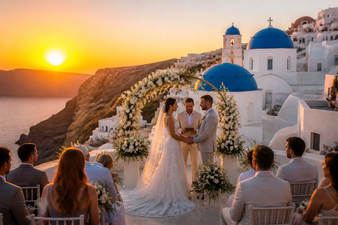 Ия Санторини — синие купола, закат, свадебная церемония WedTour