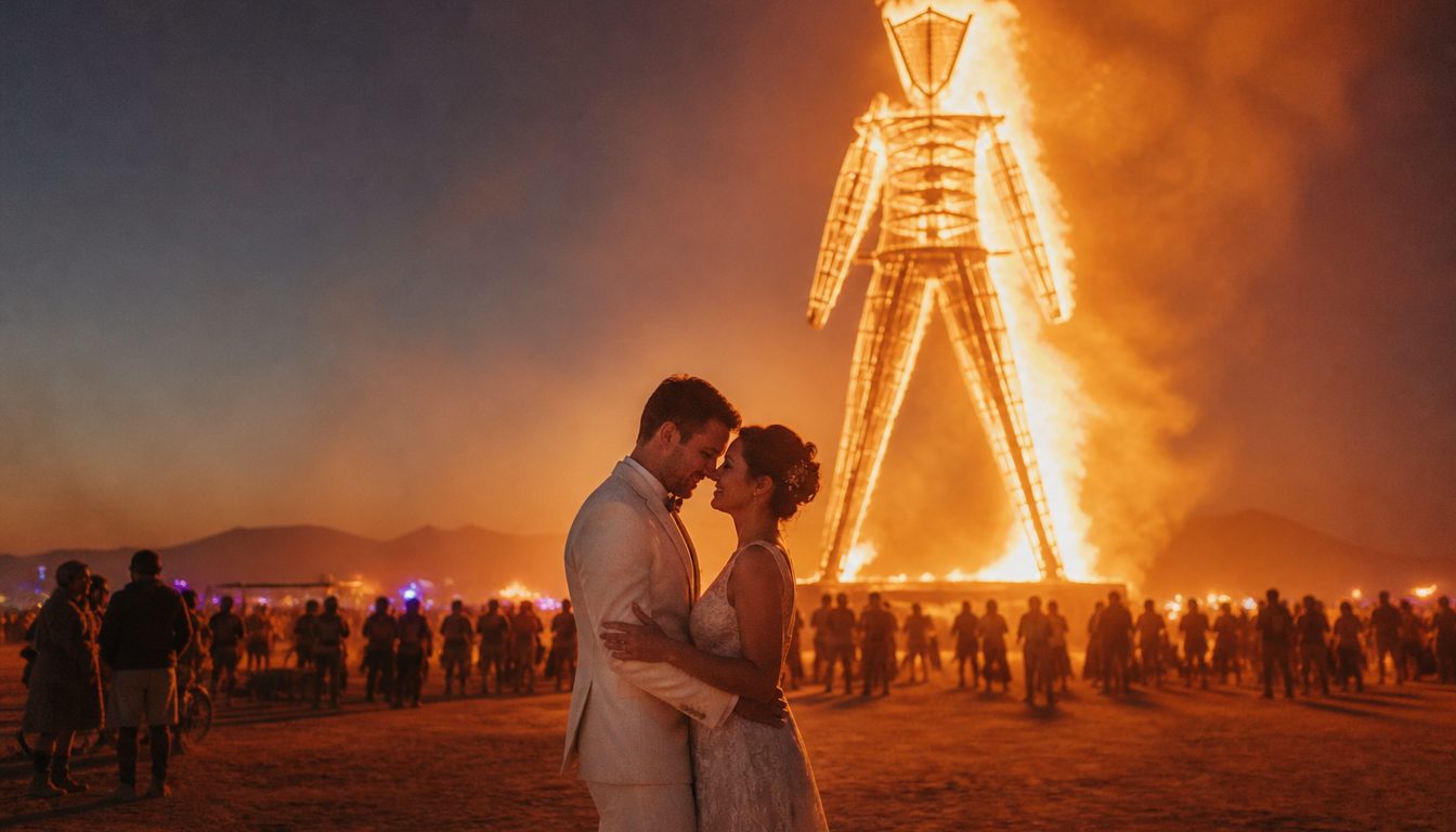 Свадьба у горящего The Man на Burning Man — церемония в огне