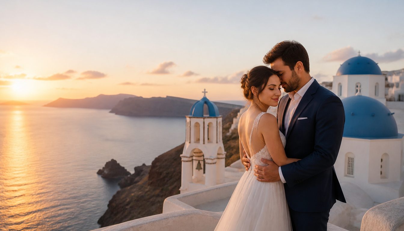 Свадьба на Санторини — синие купола, кальдера, закат WedTour
