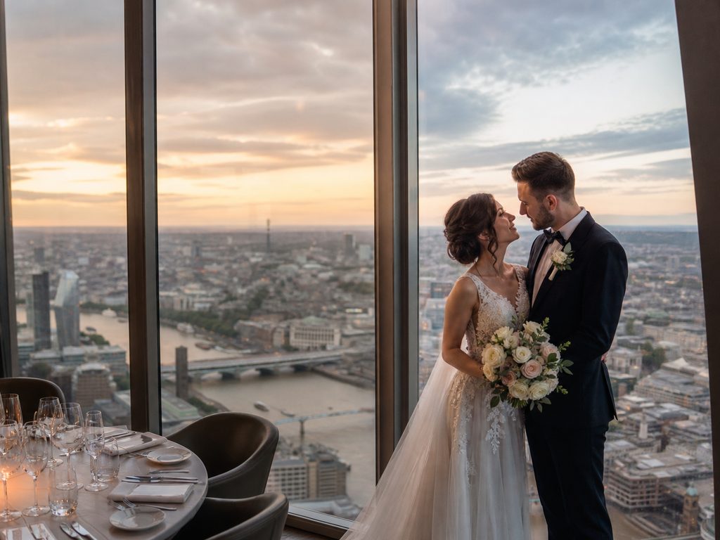 The Shard Лондон — ресторан Aqua Shard со свадебной фотосессией